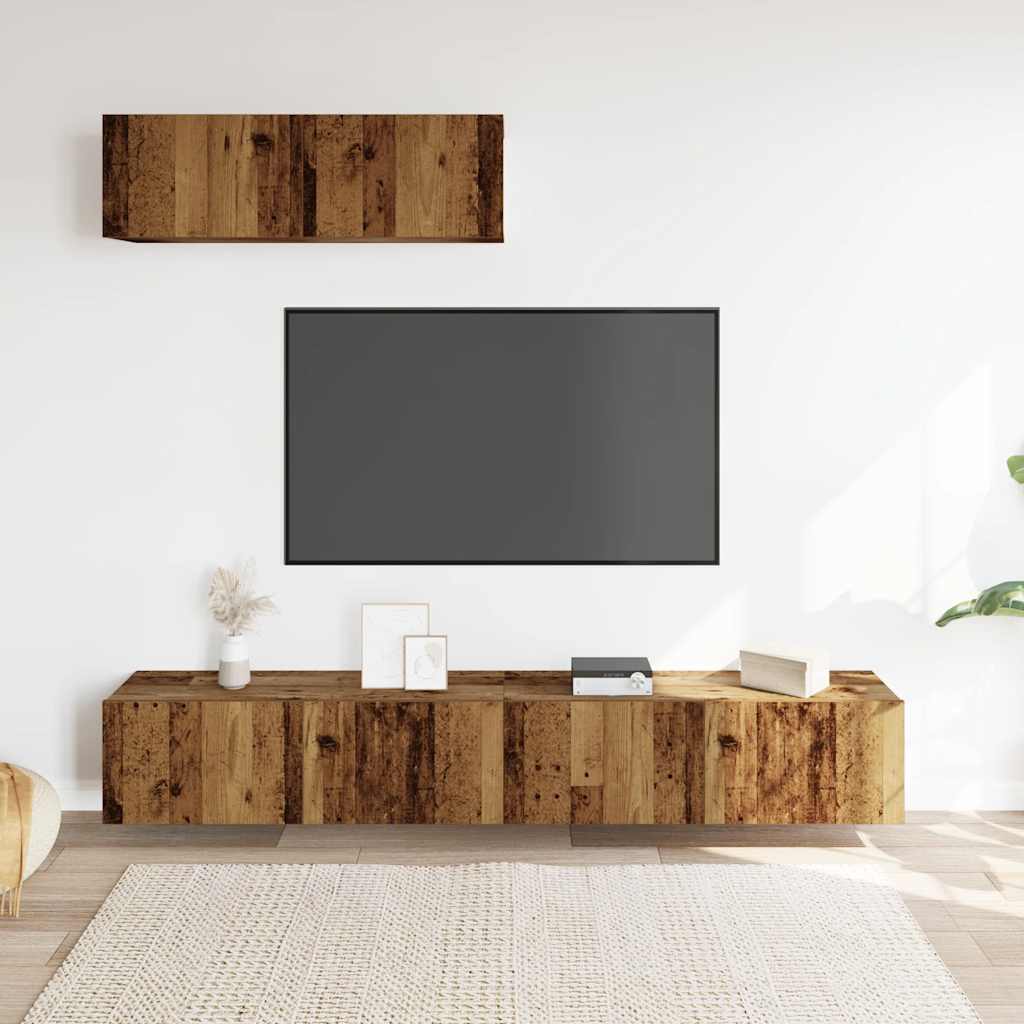 Tv-wandmeubelen 3 st 100x30x30 cm bewerkt hout oud houtkleurig is nu te koop bij PeponiXL, paradijselijk wonen!