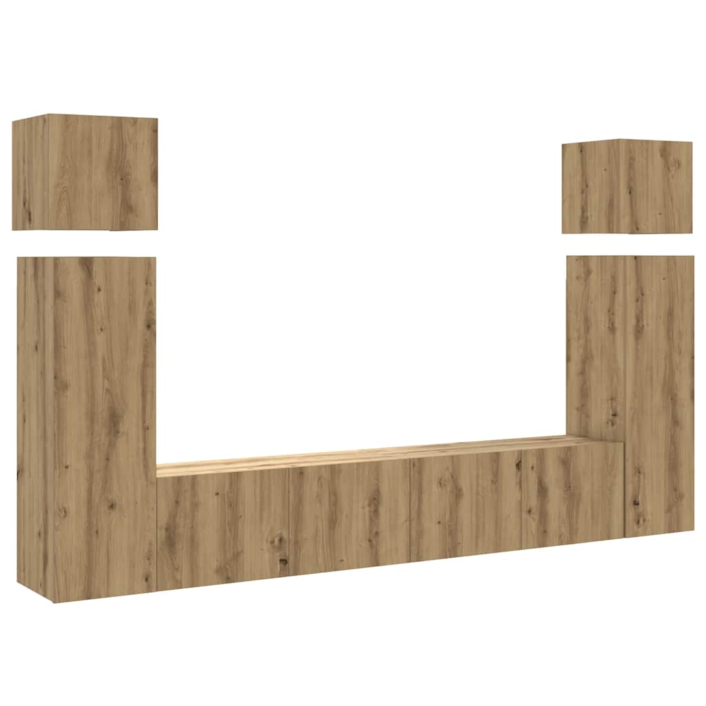 8-delig Tv-meubelset wandmontage bewerkt hout artisanaal eiken is nu te koop bij PeponiXL, paradijselijk wonen!