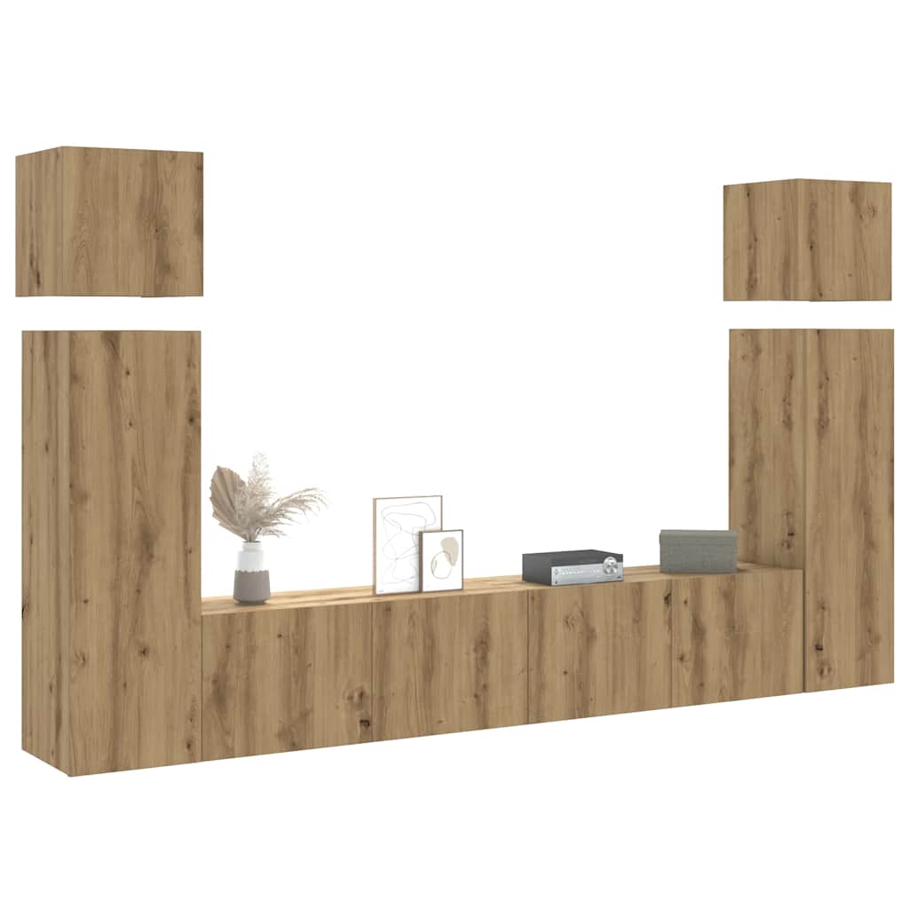 8-delig Tv-meubelset wandmontage bewerkt hout artisanaal eiken is nu te koop bij PeponiXL, paradijselijk wonen!