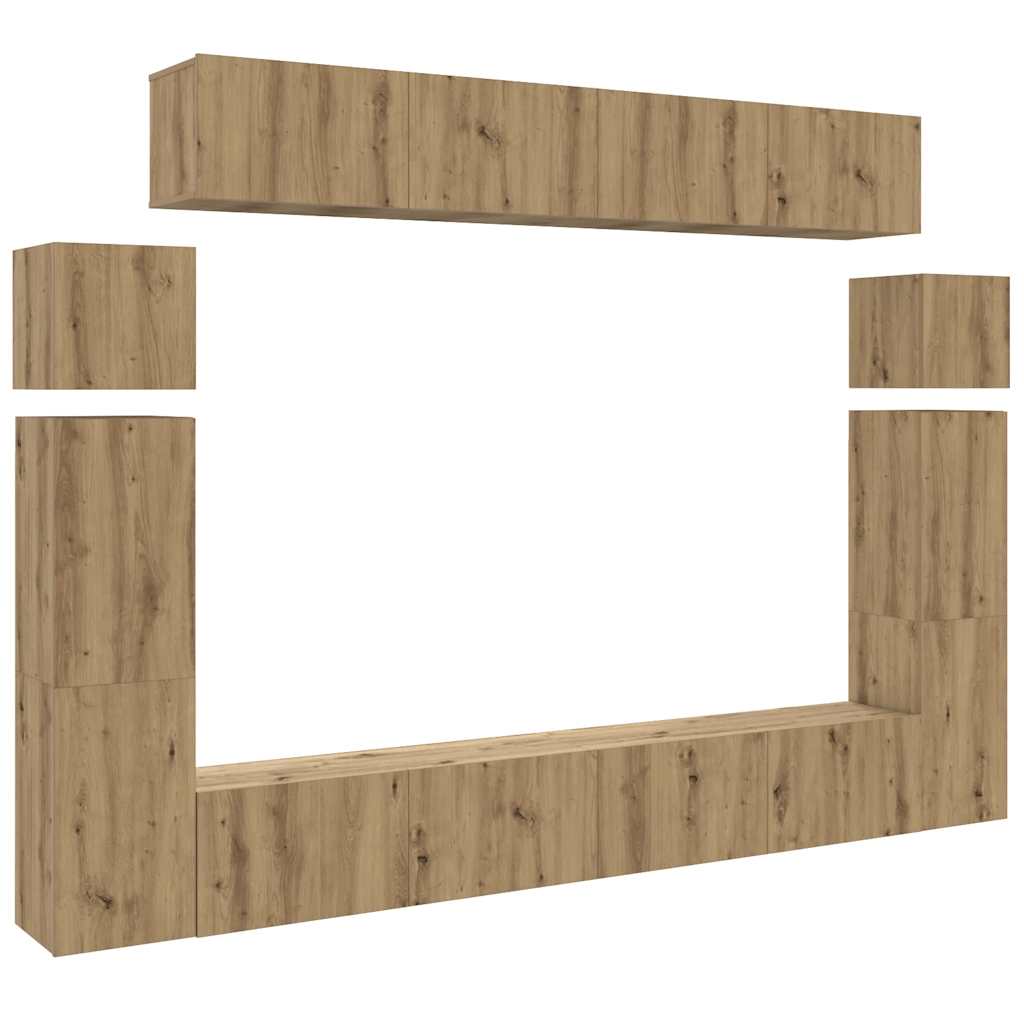 8-delig Tv-meubelset wandmontage bewerkt hout artisanaal eiken is nu te koop bij PeponiXL, paradijselijk wonen!
