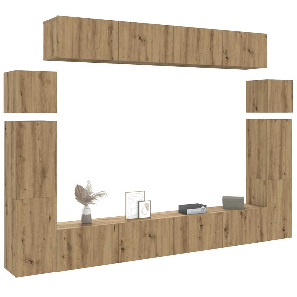 8-delig Tv-meubelset wandmontage bewerkt hout artisanaal eiken is nu te koop bij PeponiXL, paradijselijk wonen!