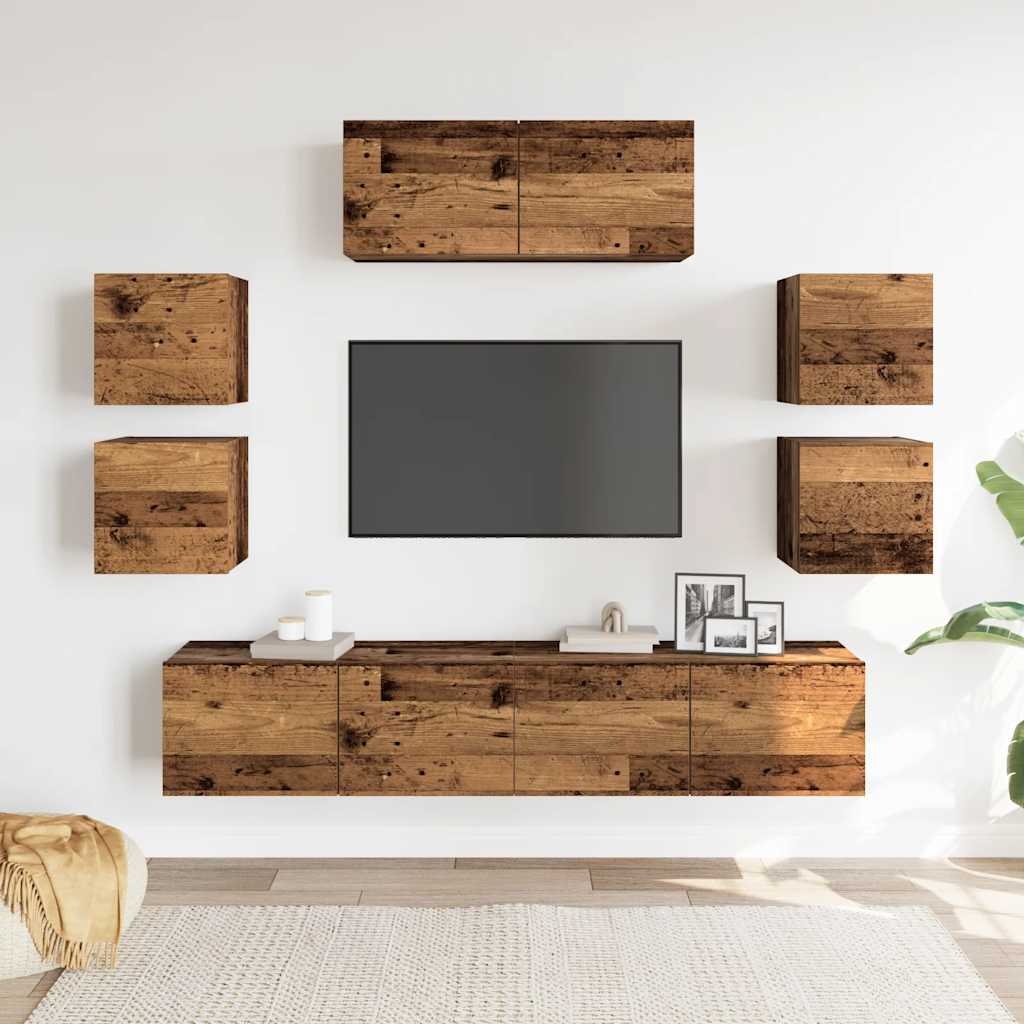 7-delig Tv-meubelset wandmontage bewerkt hout oud houtkleurig is nu te koop bij PeponiXL, paradijselijk wonen!