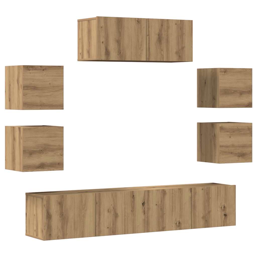 7-delig Tv-meubelset wandmontage bewerkt hout artisanaal eiken is nu te koop bij PeponiXL, paradijselijk wonen!