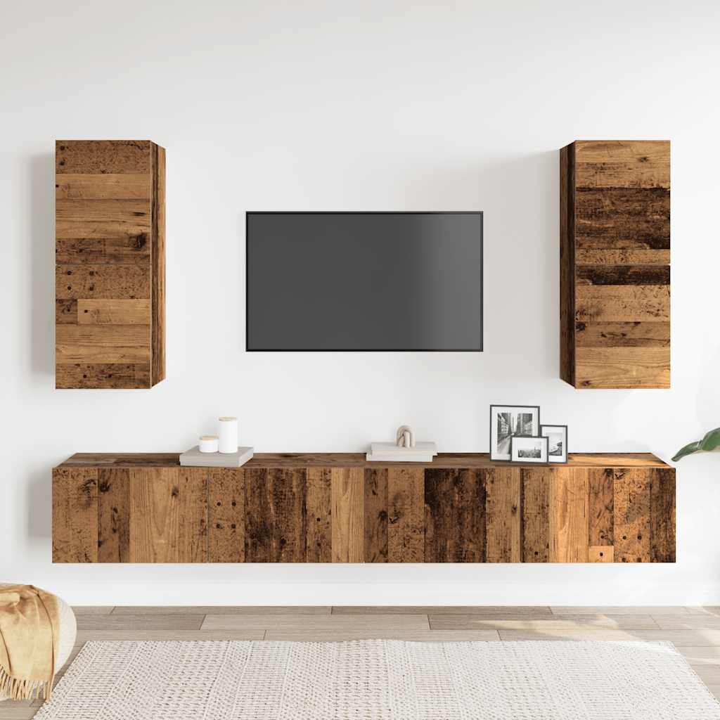 4-delig Tv-meubelset wandmontage bewerkt hout oud houtkleurig is nu te koop bij PeponiXL, paradijselijk wonen!
