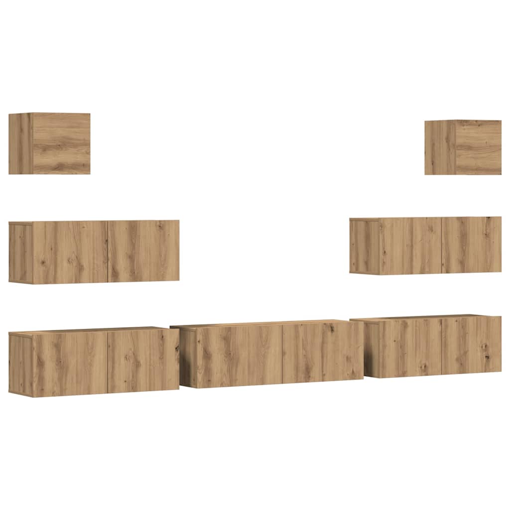 7-delig Tv-meubelset wandmontage bewerkt hout artisanaal eiken is nu te koop bij PeponiXL, paradijselijk wonen!