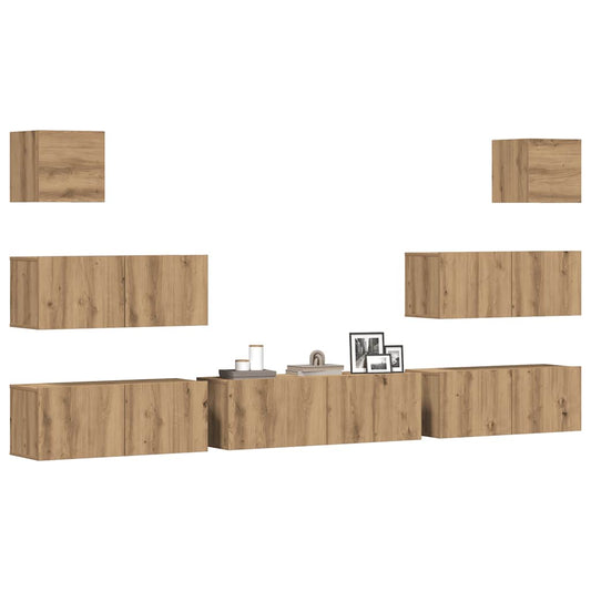 7-delig Tv-meubelset wandmontage bewerkt hout artisanaal eiken is nu te koop bij PeponiXL, paradijselijk wonen!