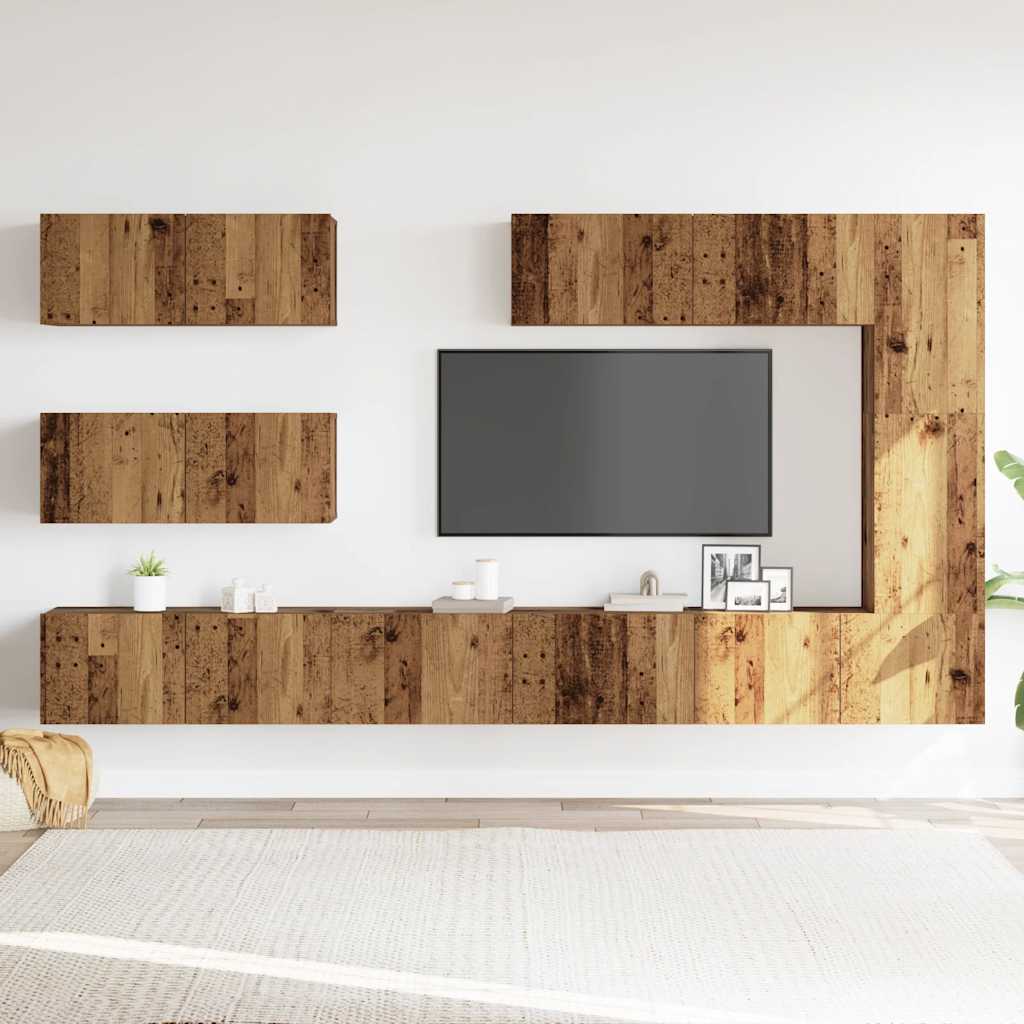 7-delig Tv-meubelset wandmontage bewerkt hout oud houtkleurig is nu te koop bij PeponiXL, paradijselijk wonen!