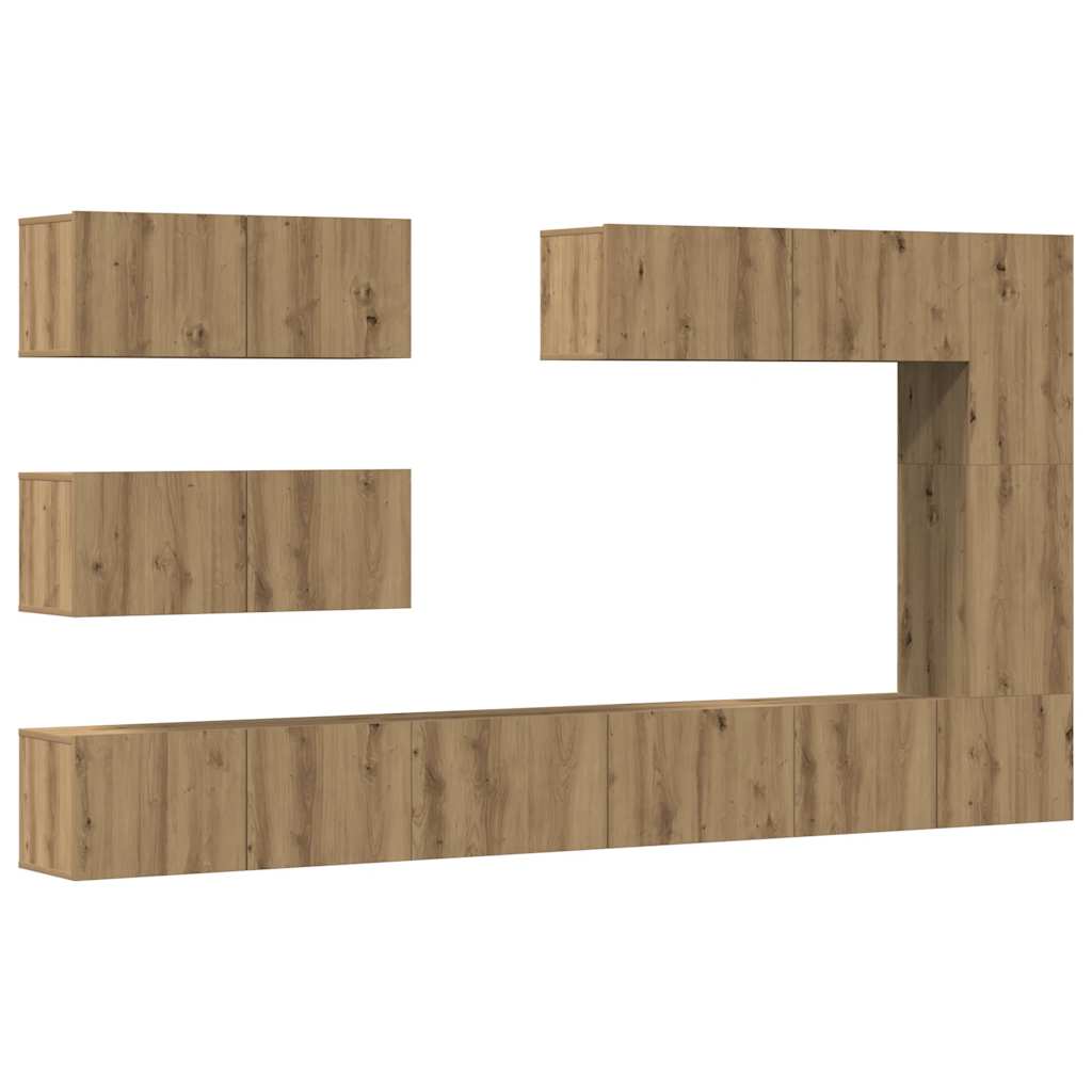 7-delig Tv-meubelset wandmontage bewerkt hout artisanaal eiken is nu te koop bij PeponiXL, paradijselijk wonen!