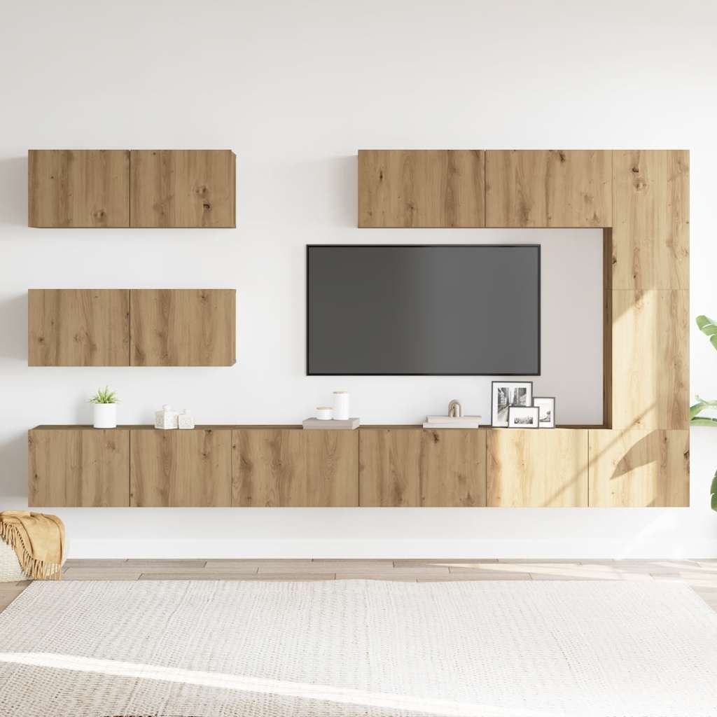 7-delig Tv-meubelset wandmontage bewerkt hout artisanaal eiken is nu te koop bij PeponiXL, paradijselijk wonen!