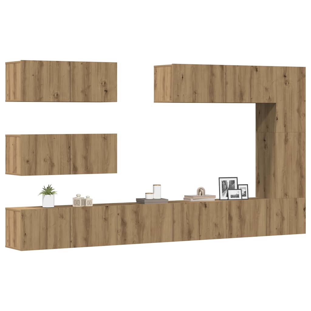 7-delig Tv-meubelset wandmontage bewerkt hout artisanaal eiken is nu te koop bij PeponiXL, paradijselijk wonen!