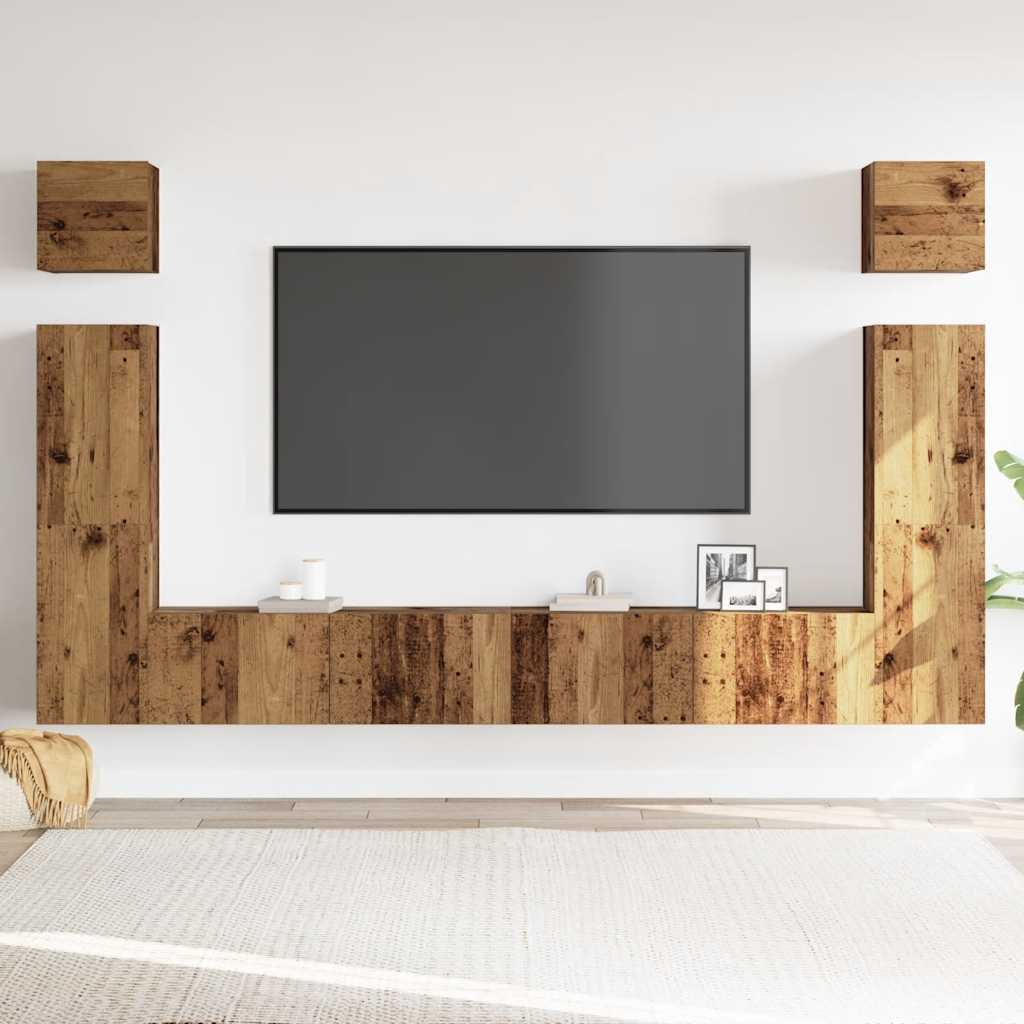 6-delig Tv-meubelset wandmontage bewerkt hout oud houtkleurig is nu te koop bij PeponiXL, paradijselijk wonen!