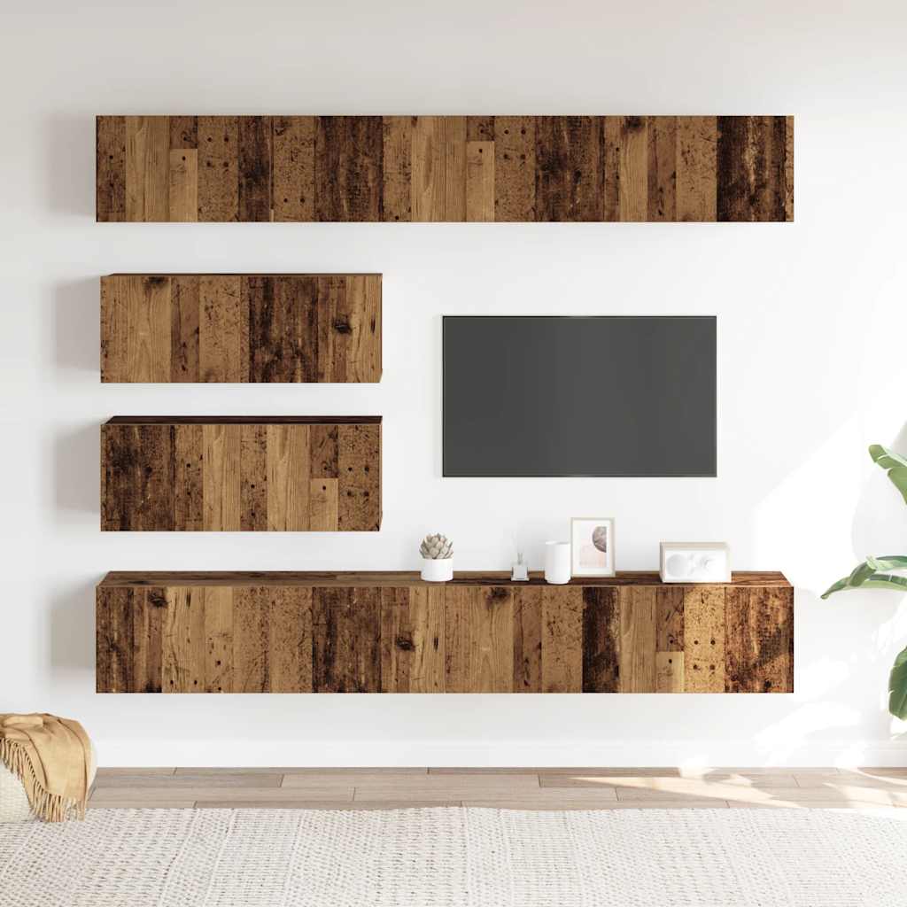 6-delig Tv-meubelset wandmontage bewerkt hout oud houtkleurig is nu te koop bij PeponiXL, paradijselijk wonen!