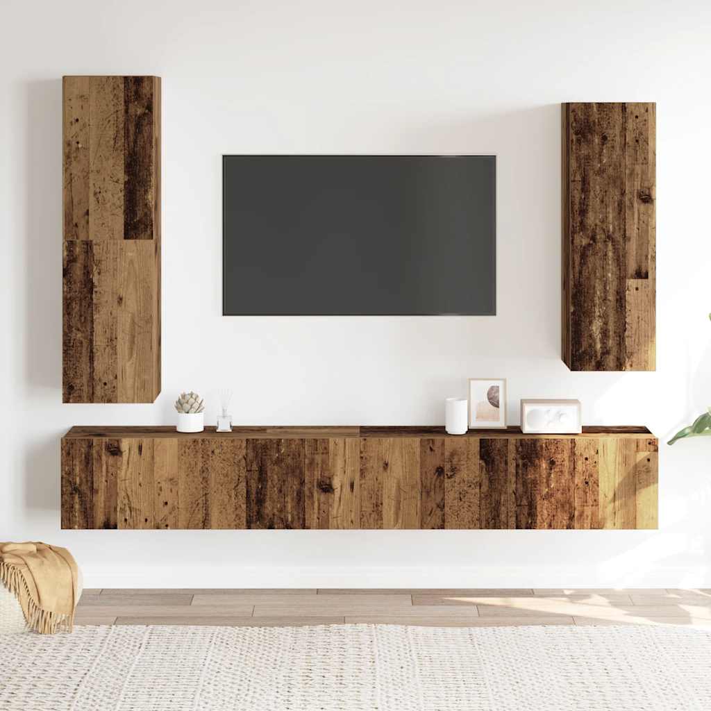 4-delig Tv-meubelset wandmontage bewerkt hout oud houtkleurig is nu te koop bij PeponiXL, paradijselijk wonen!