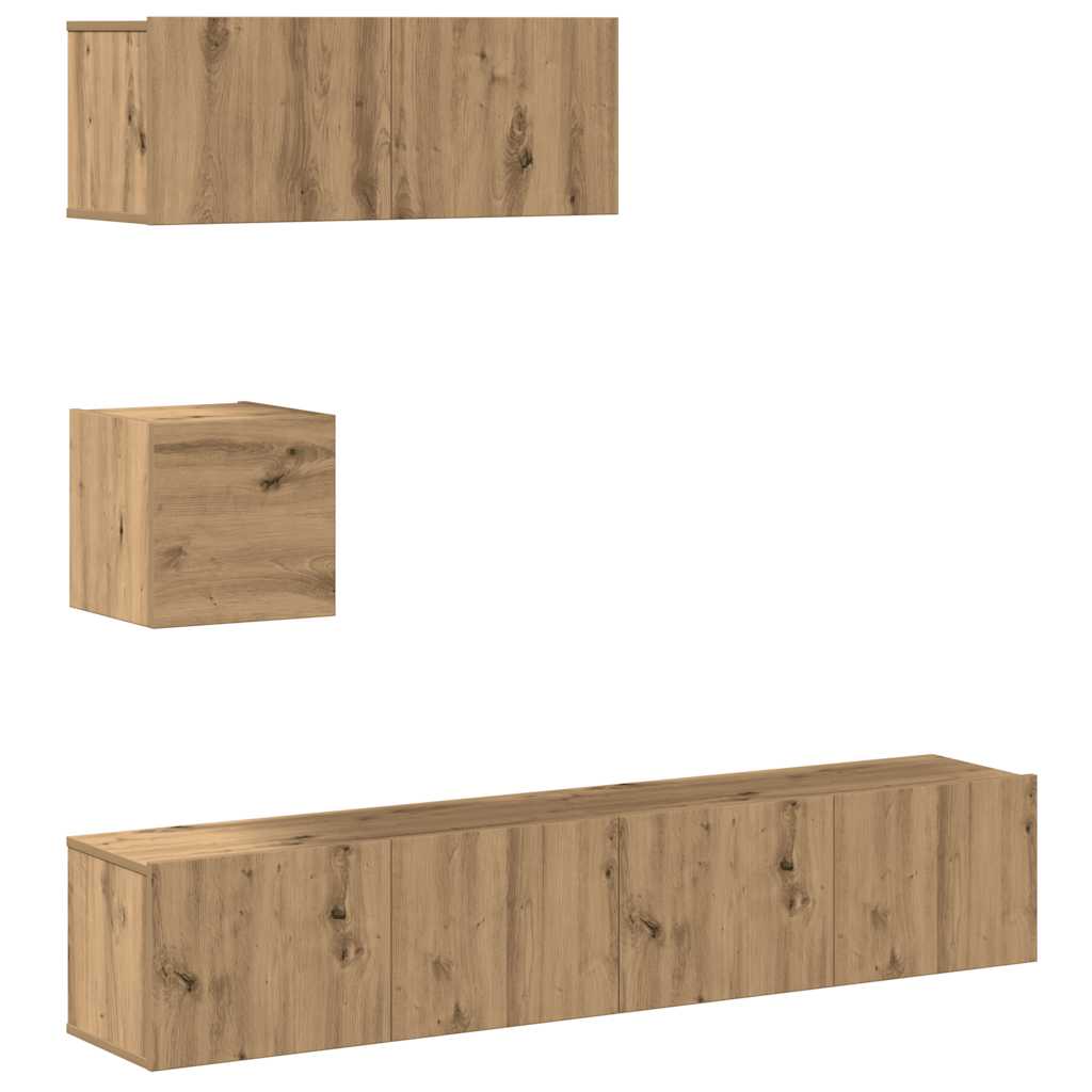 4-delig Tv-meubelset wandmontage bewerkt hout artisanaal eiken is nu te koop bij PeponiXL, paradijselijk wonen!