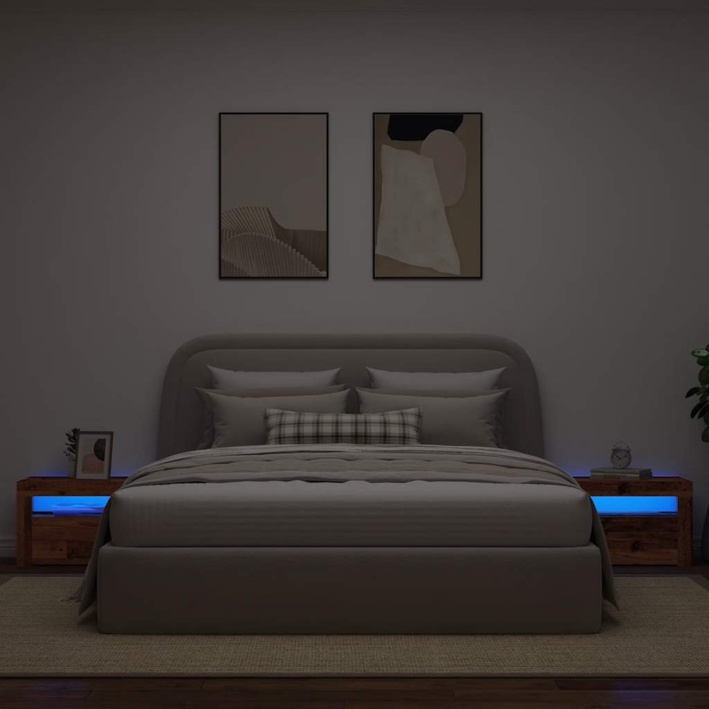 Nachtkastjes 2 st met LED's 60x35x40 cm oud houtkleurig is nu te koop bij PeponiXL, paradijselijk wonen!