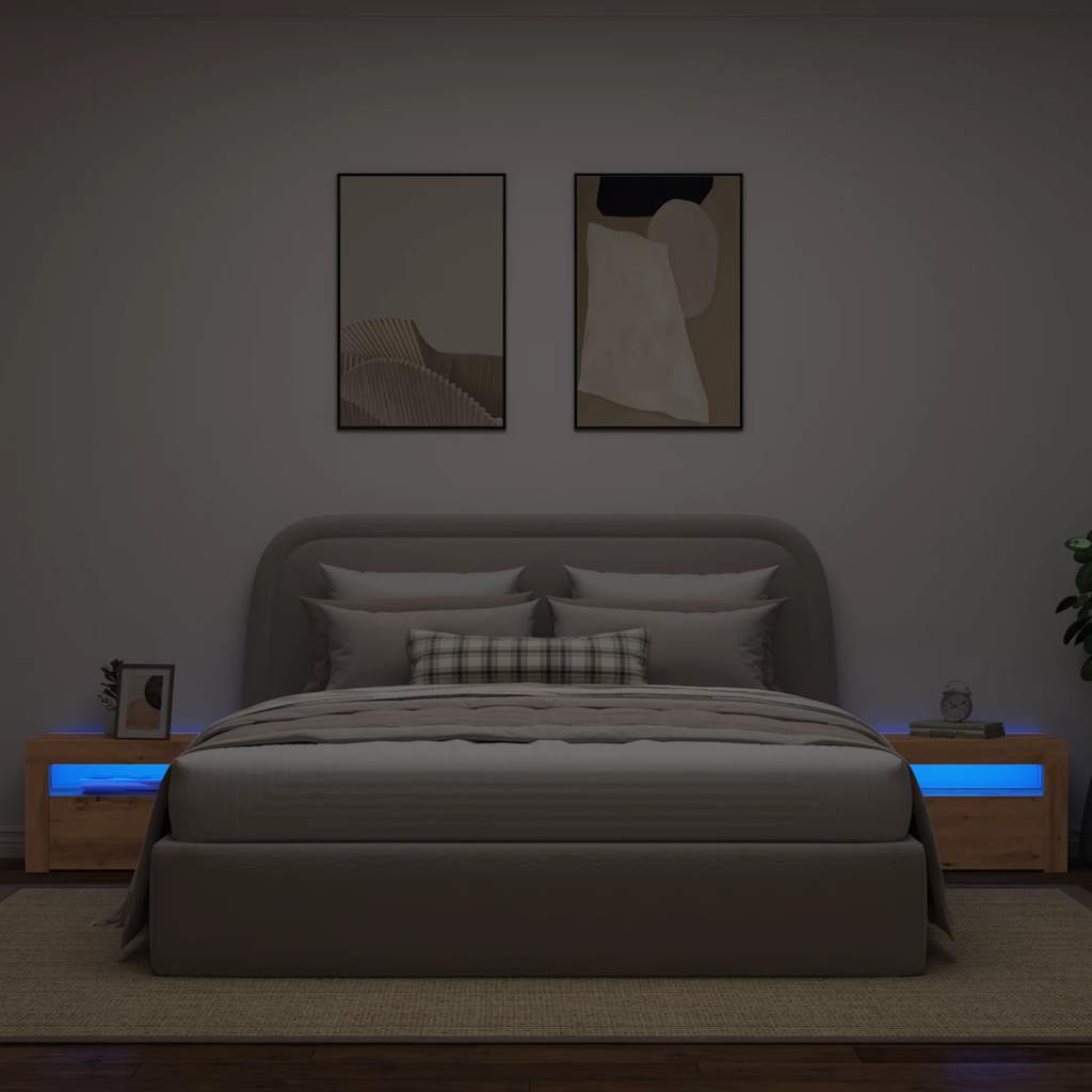 Nachtkastjes 2 st met LED's 60x35x40 cm artisanaal eikenkleur is nu te koop bij PeponiXL, paradijselijk wonen!