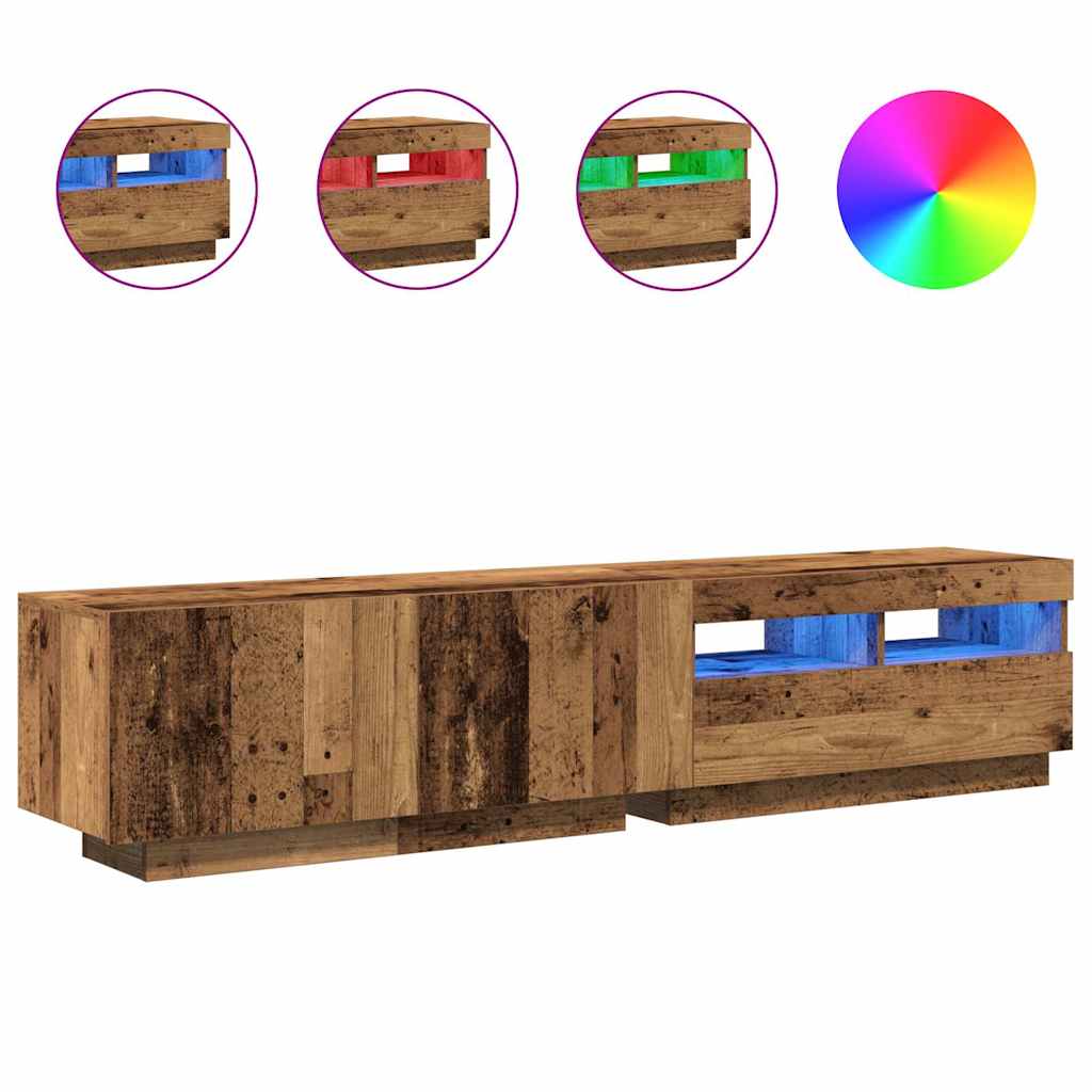 Tv-meubel met LED 180x35x40 cm bewerkt hout oud hout is nu te koop bij PeponiXL, paradijselijk wonen!