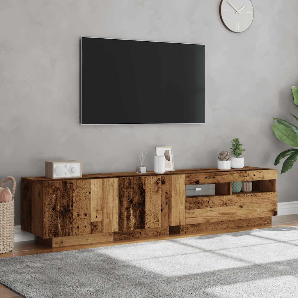 Tv-meubel met LED 180x35x40 cm bewerkt hout oud hout is nu te koop bij PeponiXL, paradijselijk wonen!