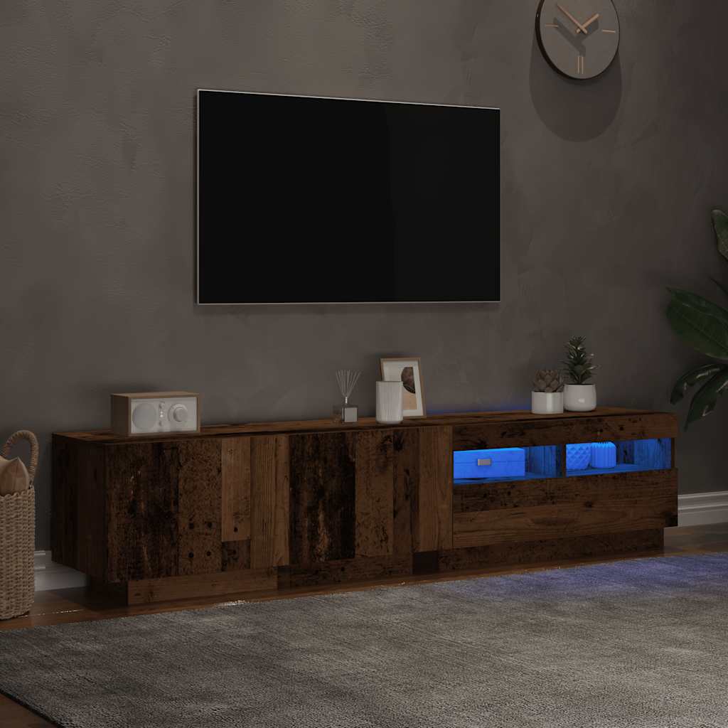 Tv-meubel met LED 180x35x40 cm bewerkt hout oud hout is nu te koop bij PeponiXL, paradijselijk wonen!
