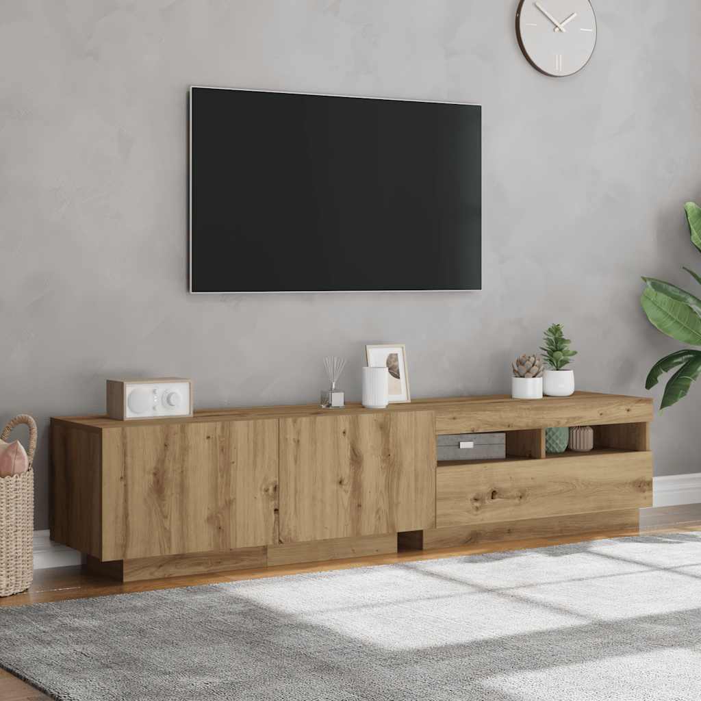 Tv-meubel met LED 180x35x40 cm bewerkt hout artisanaal eiken is nu te koop bij PeponiXL, paradijselijk wonen!