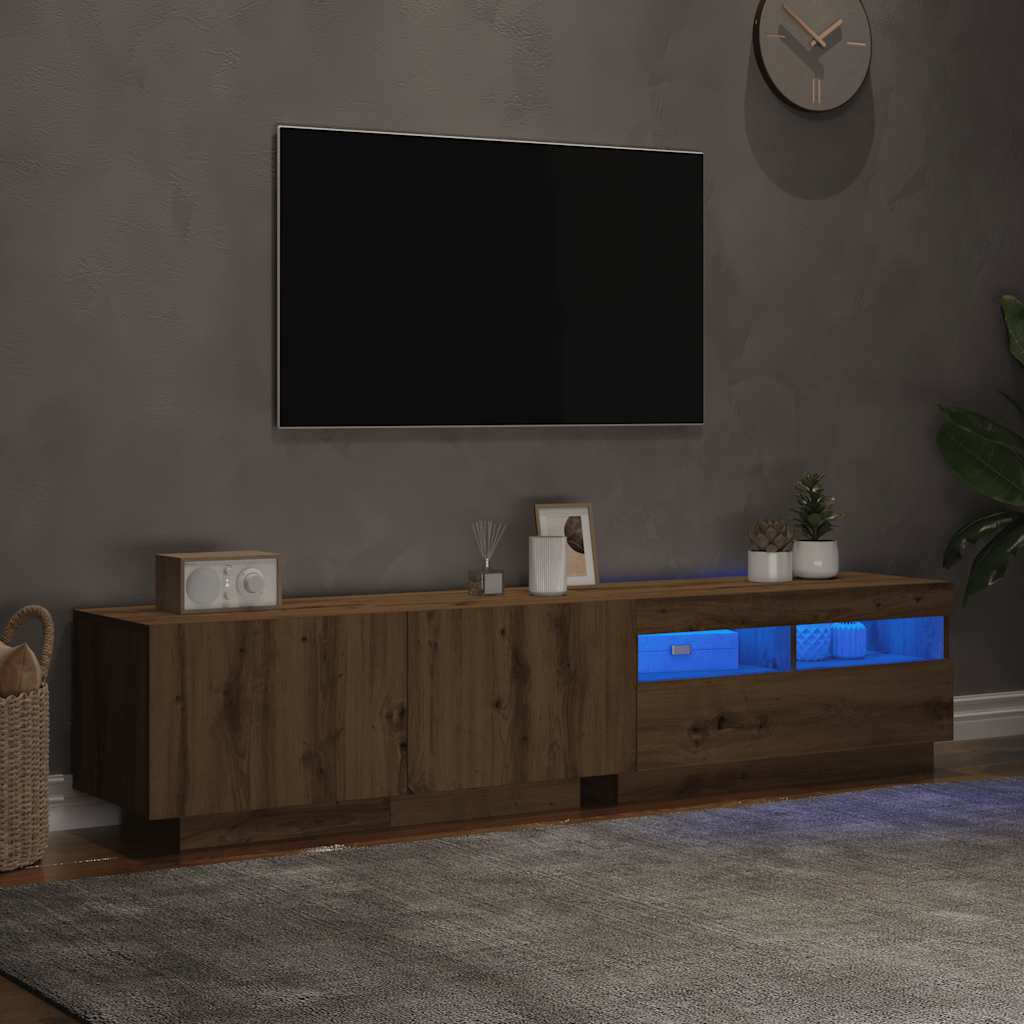 Tv-meubel met LED 180x35x40 cm bewerkt hout artisanaal eiken is nu te koop bij PeponiXL, paradijselijk wonen!