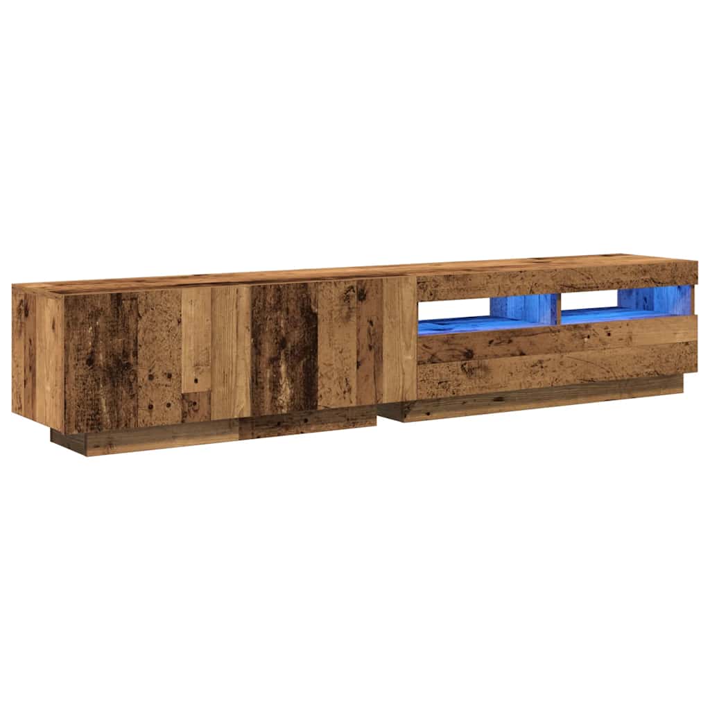 Tv-meubel met LED 200x35x40 cm bewerkt hout oud hout is nu te koop bij PeponiXL, paradijselijk wonen!