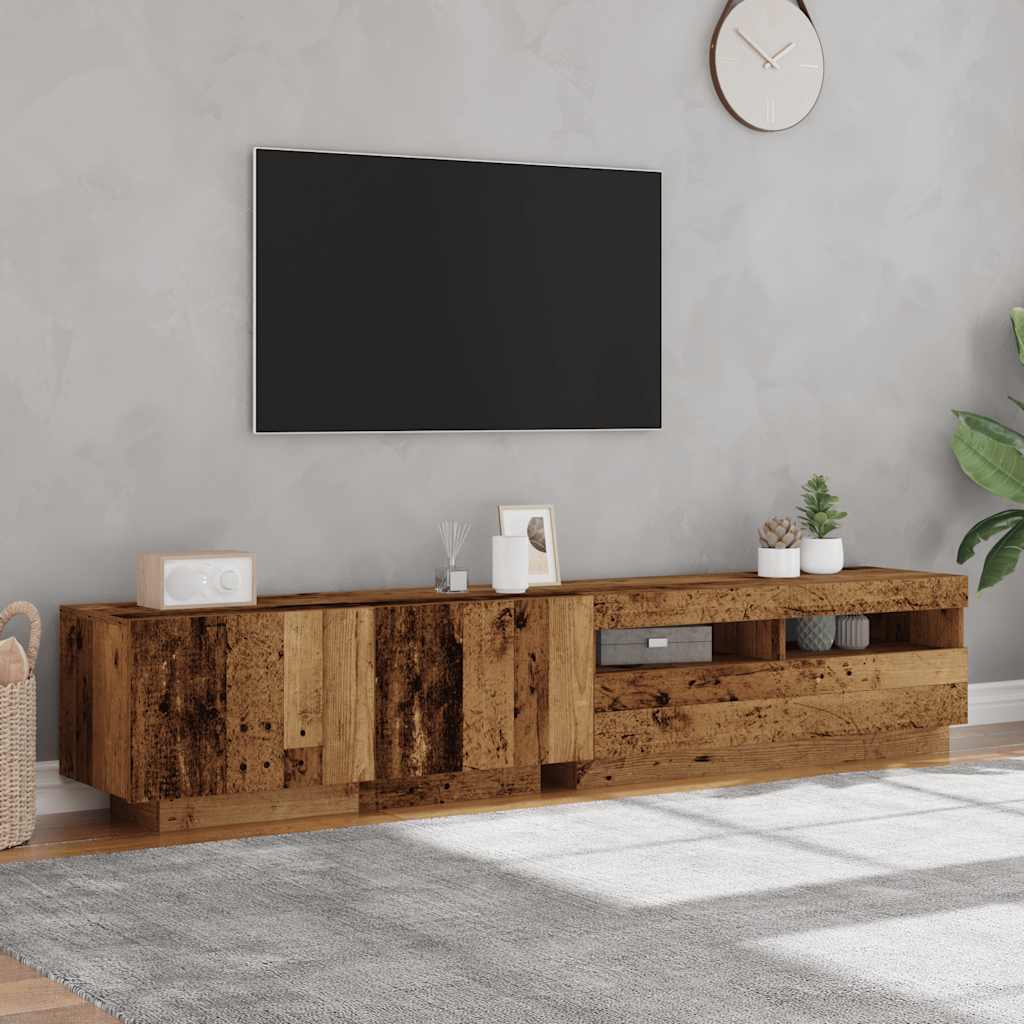 Tv-meubel met LED 200x35x40 cm bewerkt hout oud hout is nu te koop bij PeponiXL, paradijselijk wonen!