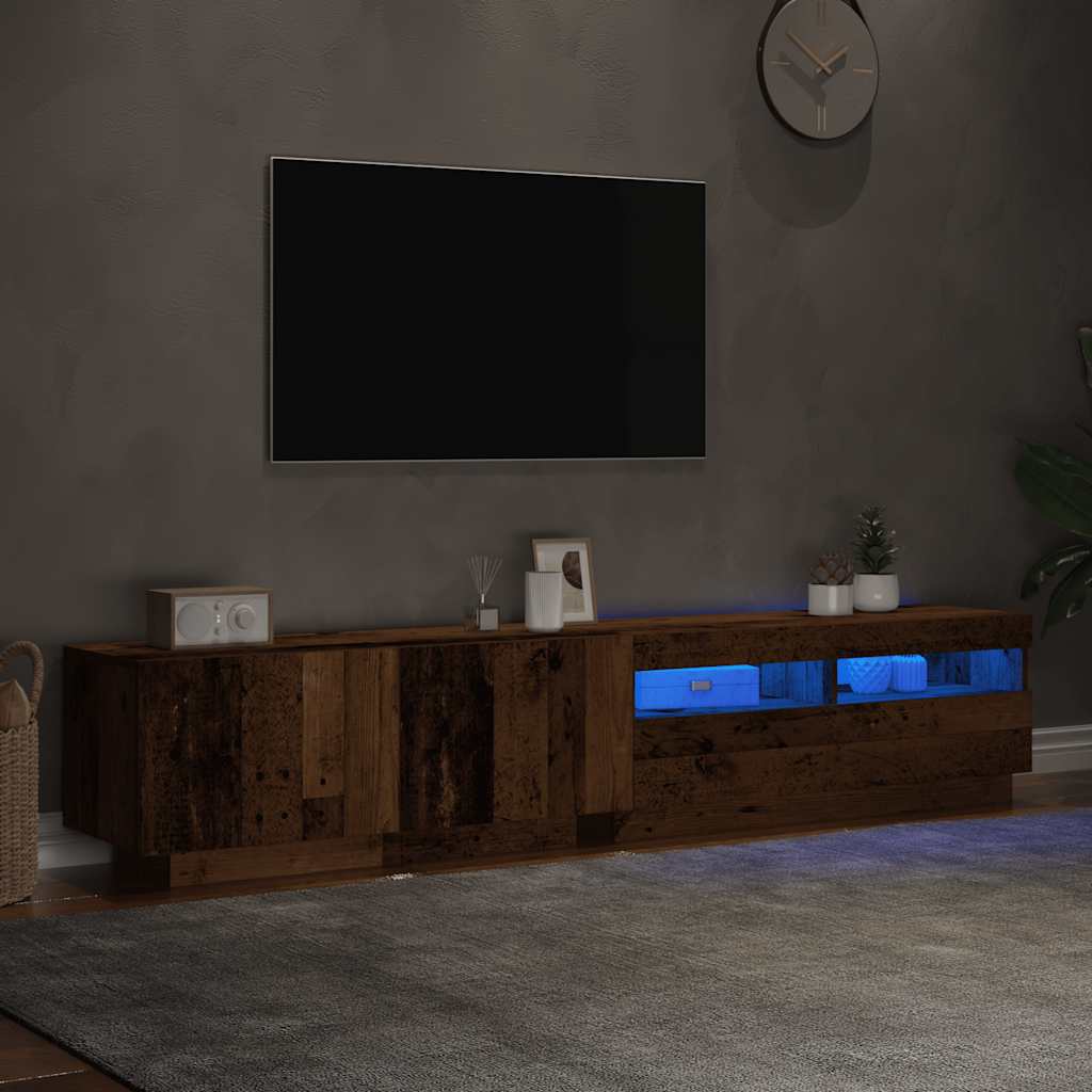 Tv-meubel met LED 200x35x40 cm bewerkt hout oud hout is nu te koop bij PeponiXL, paradijselijk wonen!