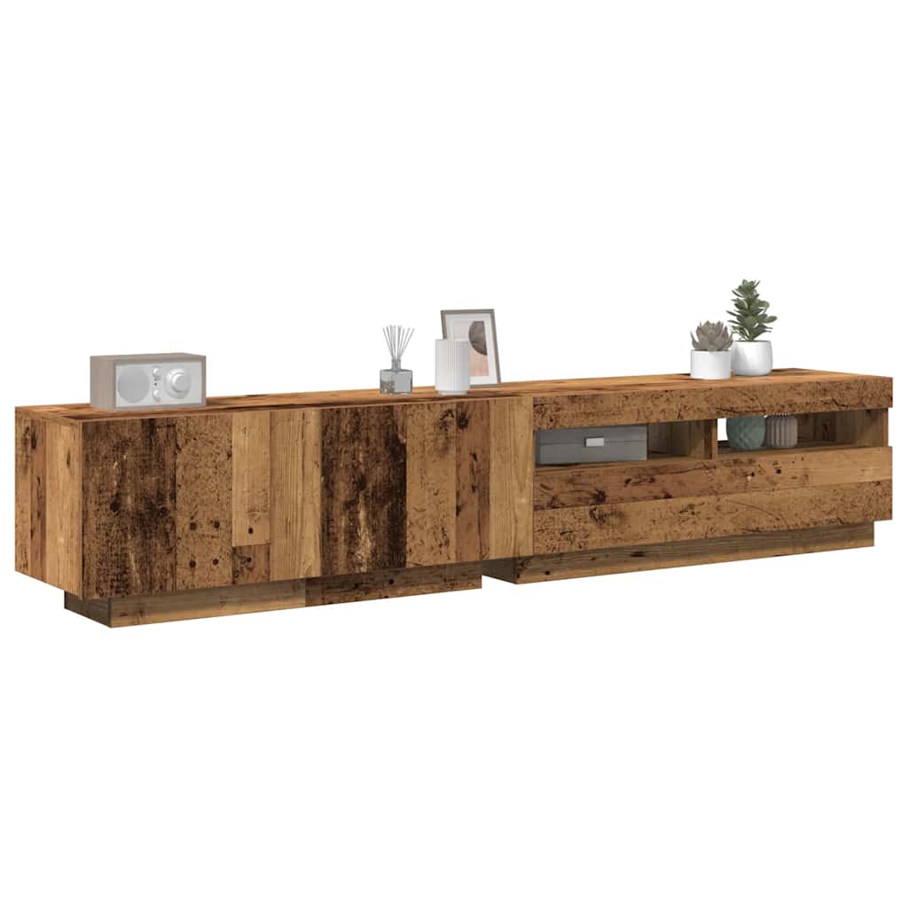 Tv-meubel met LED 200x35x40 cm bewerkt hout oud hout is nu te koop bij PeponiXL, paradijselijk wonen!