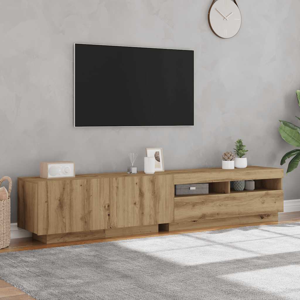 Tv-meubel met LED 200x35x40 cm bewerkt hout artisanaal eiken is nu te koop bij PeponiXL, paradijselijk wonen!