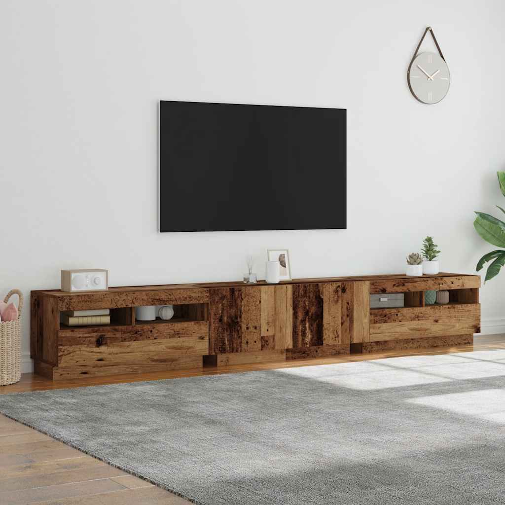 Tv-meubel met LED 260x35x40 cm bewerkt hout oud hout is nu te koop bij PeponiXL, paradijselijk wonen!