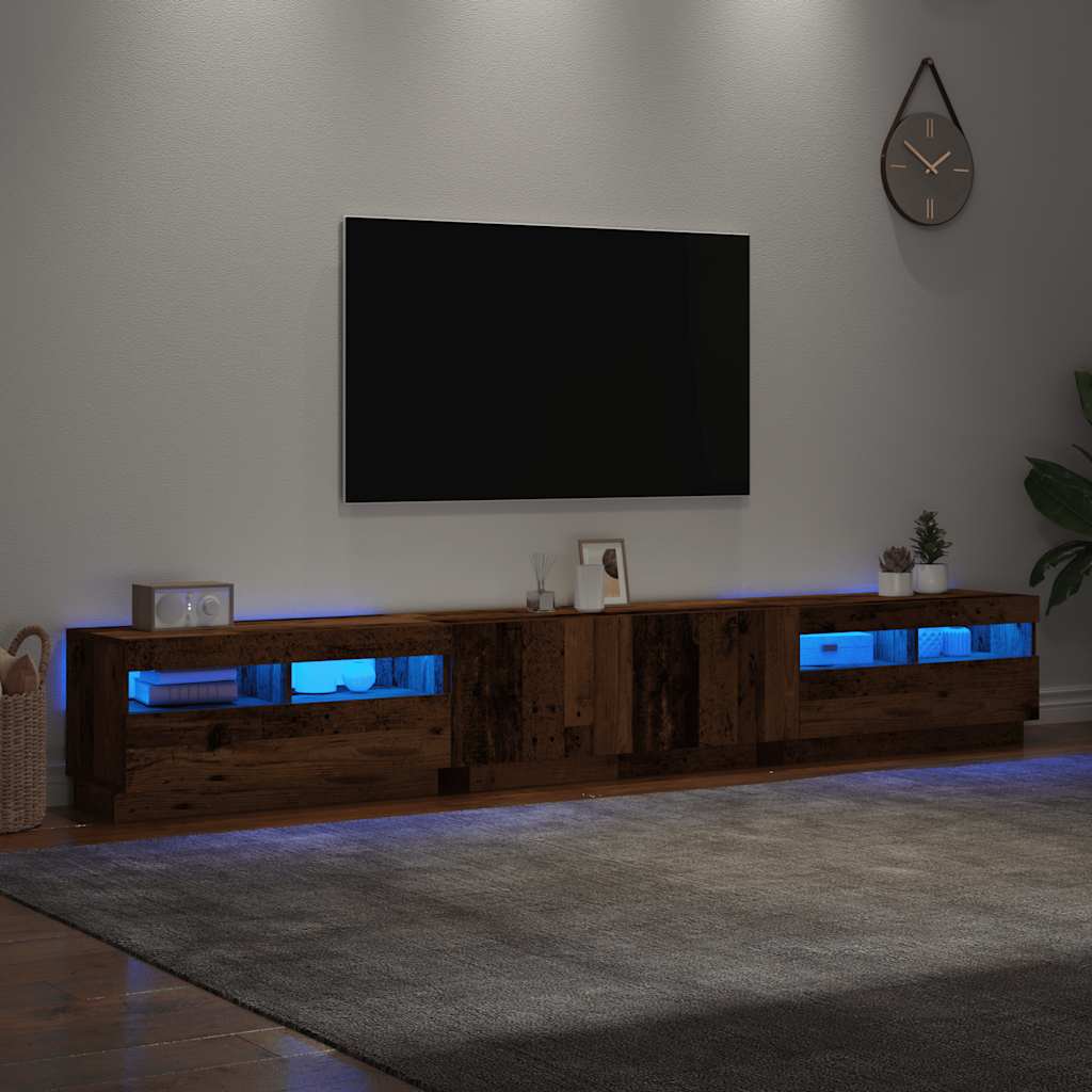 Tv-meubel met LED 260x35x40 cm bewerkt hout oud hout is nu te koop bij PeponiXL, paradijselijk wonen!