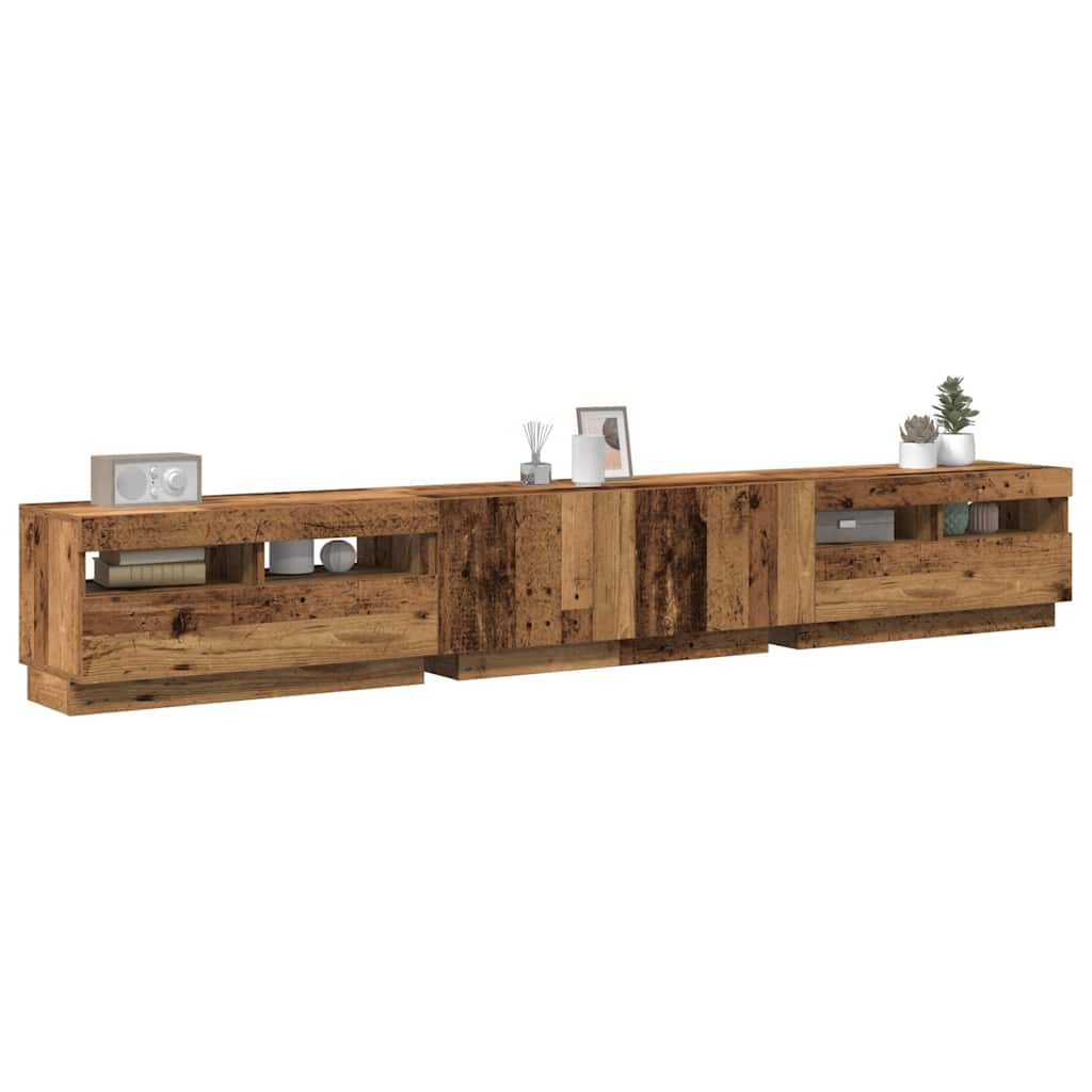Tv-meubel met LED 260x35x40 cm bewerkt hout oud hout is nu te koop bij PeponiXL, paradijselijk wonen!
