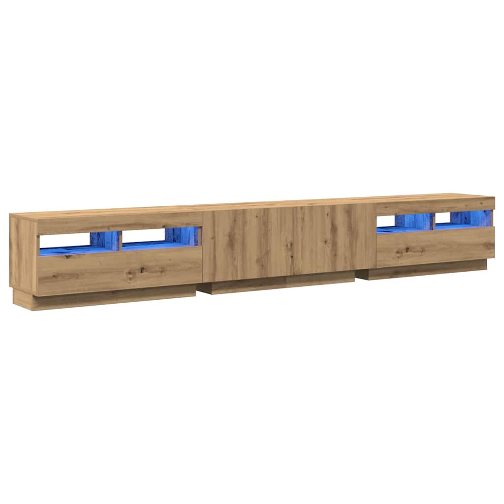 Tv-meubel met LED 260x35x40 cm bewerkt hout artisanaal eiken is nu te koop bij PeponiXL, paradijselijk wonen!