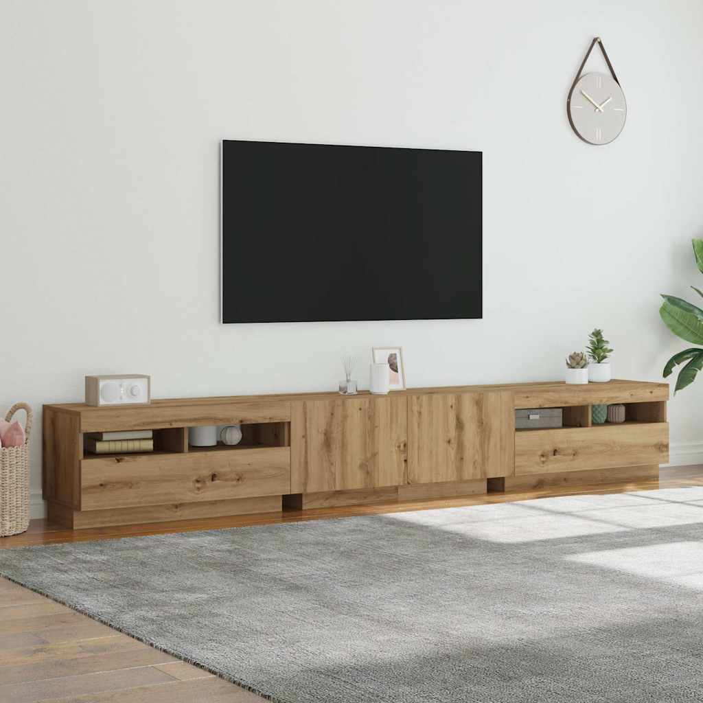 Tv-meubel met LED 260x35x40 cm bewerkt hout artisanaal eiken is nu te koop bij PeponiXL, paradijselijk wonen!