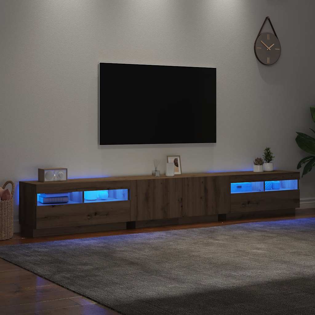 Tv-meubel met LED 260x35x40 cm bewerkt hout artisanaal eiken is nu te koop bij PeponiXL, paradijselijk wonen!