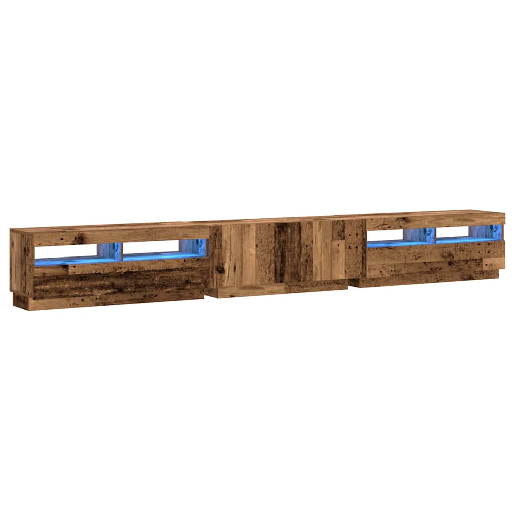 Tv-meubel met LED 300x35x40 cm bewerkt hout oud hout is nu te koop bij PeponiXL, paradijselijk wonen!