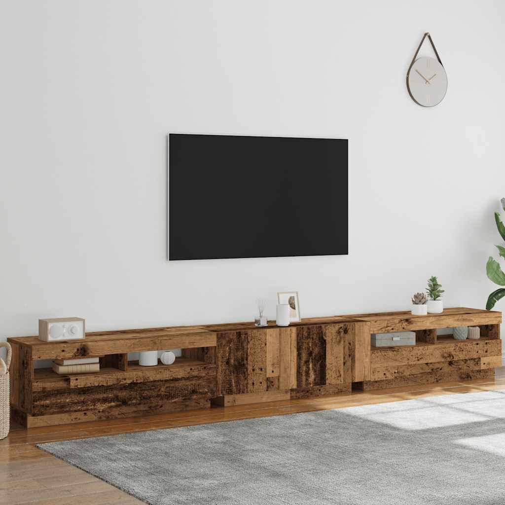 Tv-meubel met LED 300x35x40 cm bewerkt hout oud hout is nu te koop bij PeponiXL, paradijselijk wonen!