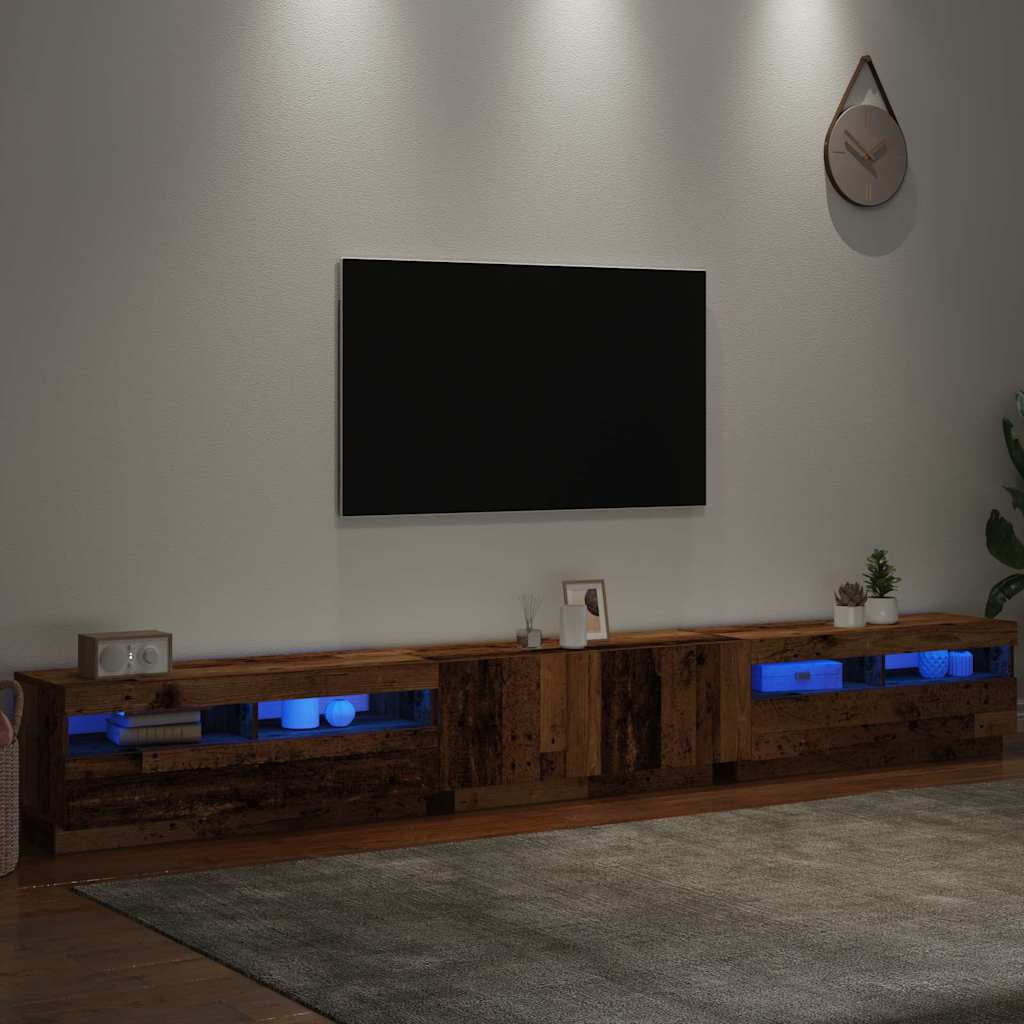 Tv-meubel met LED 300x35x40 cm bewerkt hout oud hout is nu te koop bij PeponiXL, paradijselijk wonen!
