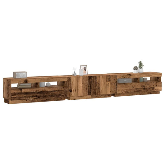 Tv-meubel met LED 300x35x40 cm bewerkt hout oud hout is nu te koop bij PeponiXL, paradijselijk wonen!