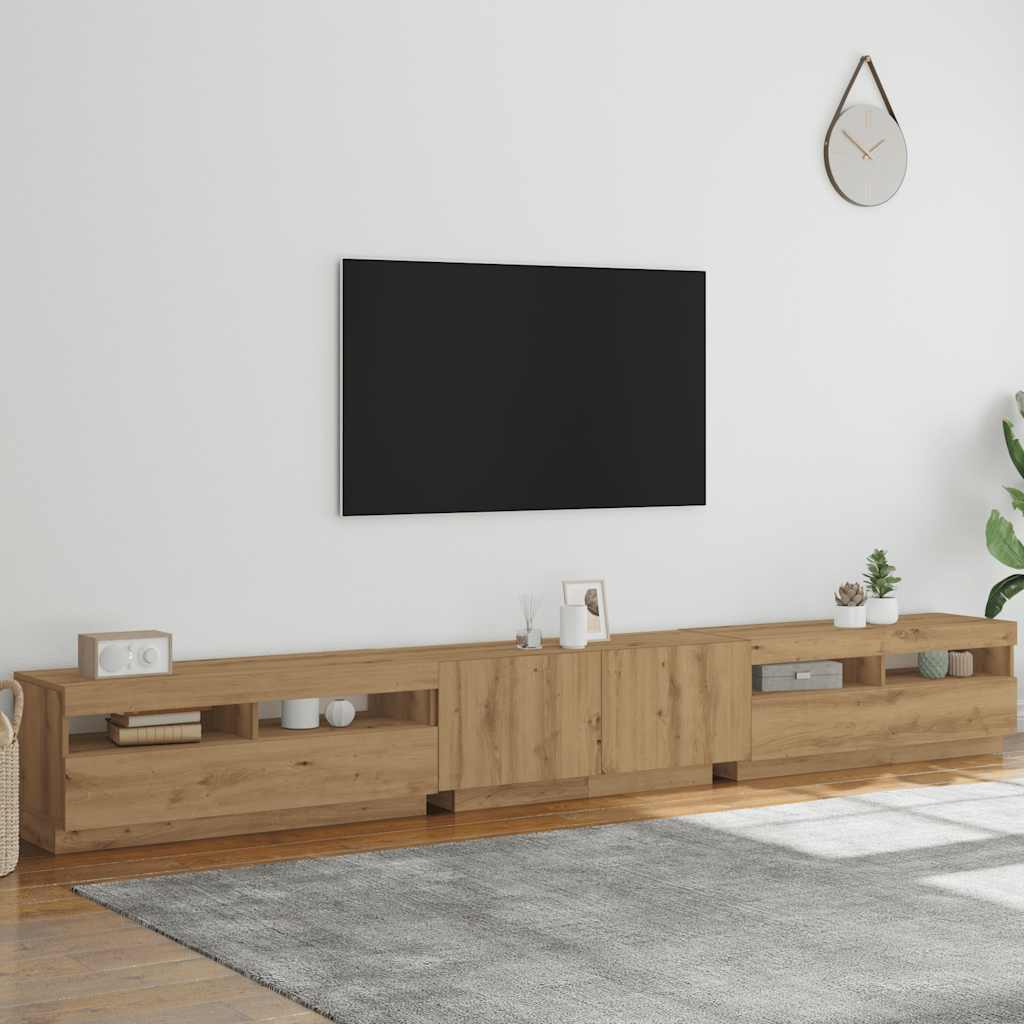 Tv-meubel met LED 300x35x40 cm bewerkt hout artisanaal eiken is nu te koop bij PeponiXL, paradijselijk wonen!