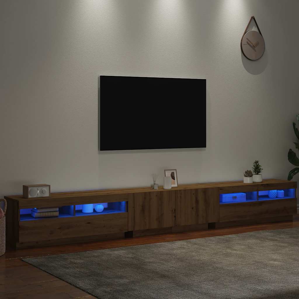 Tv-meubel met LED 300x35x40 cm bewerkt hout artisanaal eiken is nu te koop bij PeponiXL, paradijselijk wonen!