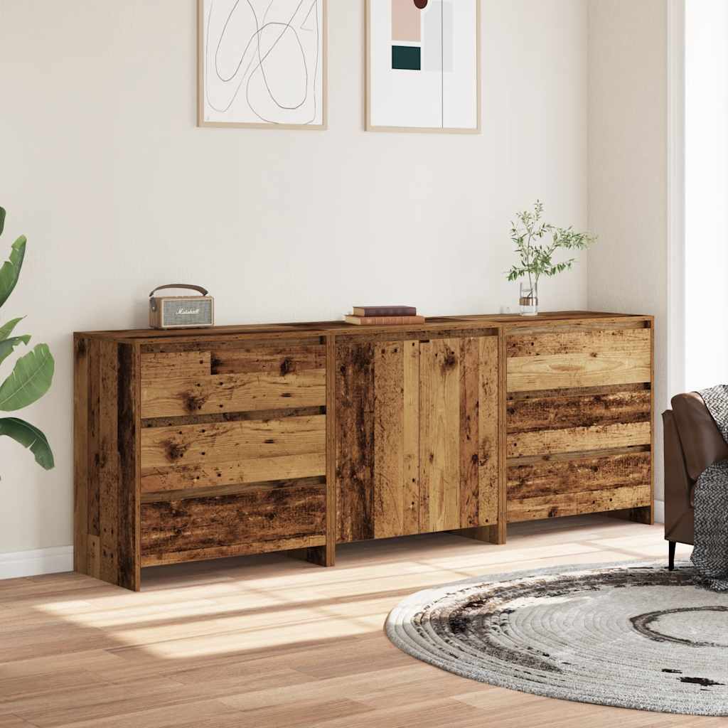 3-delige Dressoirs bewerkt hout oud houtkleurig is nu te koop bij PeponiXL, paradijselijk wonen!