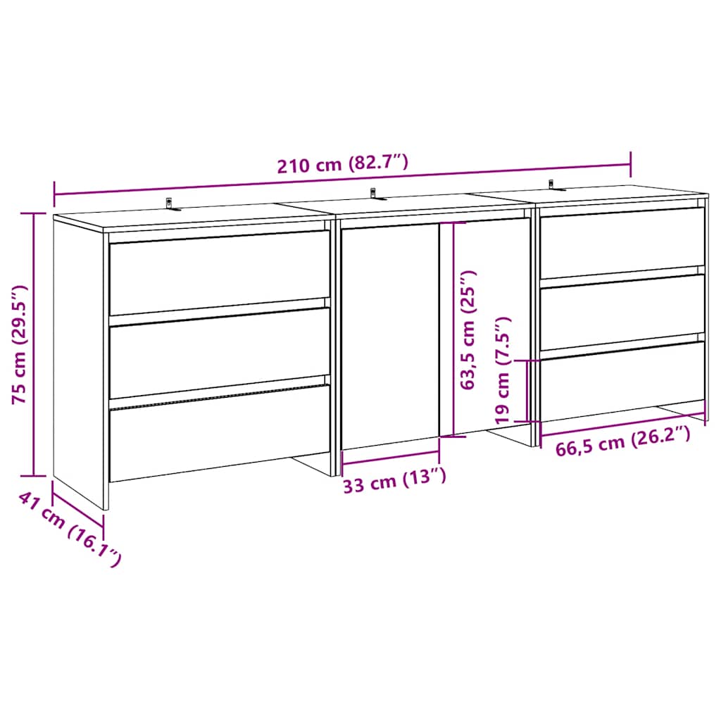 3-delige Dressoirs bewerkt hout oud houtkleurig is nu te koop bij PeponiXL, paradijselijk wonen!