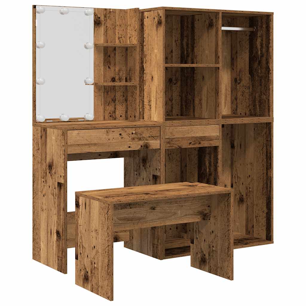 Kaptafelset met LED-verlichting bewerkt hout oud houtkleurig is nu te koop bij PeponiXL, paradijselijk wonen!