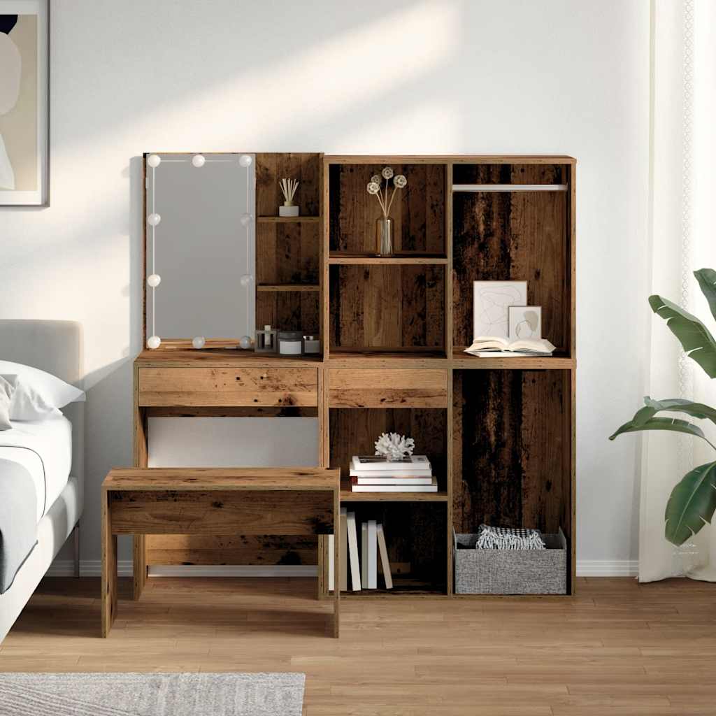Kaptafelset met LED-verlichting bewerkt hout oud houtkleurig is nu te koop bij PeponiXL, paradijselijk wonen!