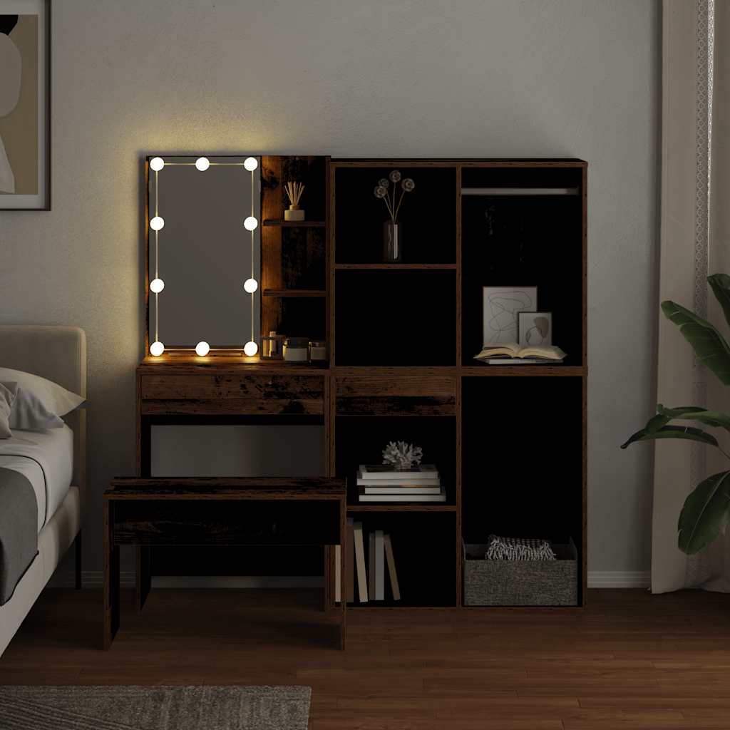 Kaptafelset met LED-verlichting bewerkt hout oud houtkleurig is nu te koop bij PeponiXL, paradijselijk wonen!