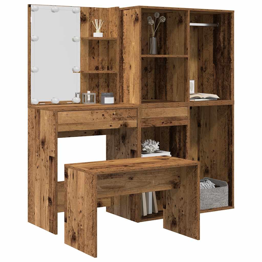 Kaptafelset met LED-verlichting bewerkt hout oud houtkleurig is nu te koop bij PeponiXL, paradijselijk wonen!