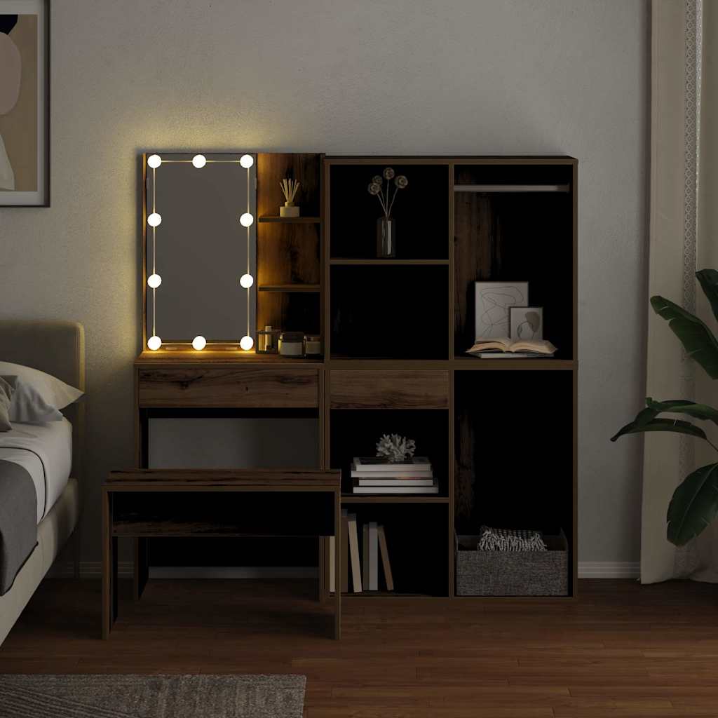 Kaptafelset met LED-verlichting bewerkt hout artisanaal eiken