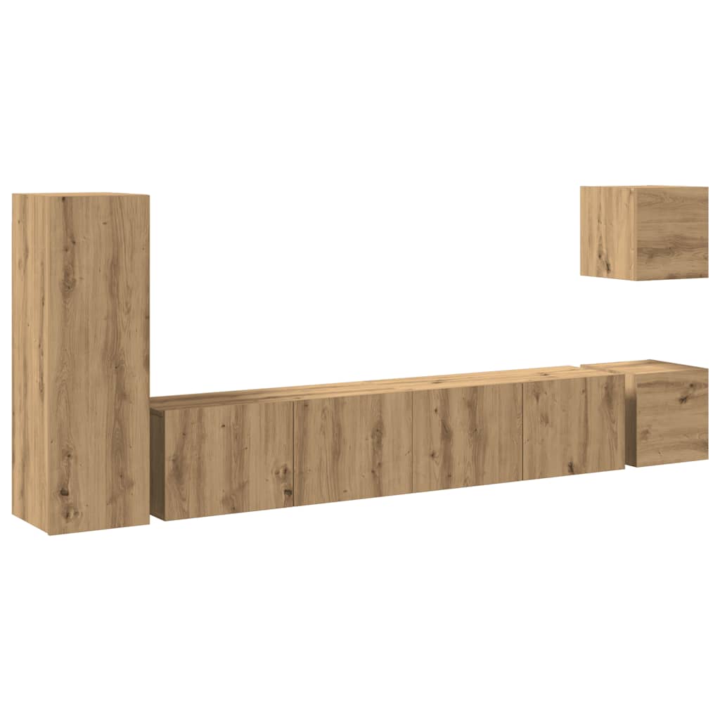 5-delig Tv-meubelset wandmontage bewerkt hout artisanaal eiken is nu te koop bij PeponiXL, paradijselijk wonen!